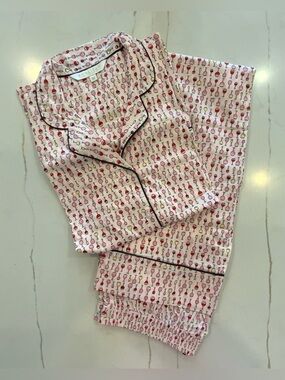 SHIRALEAH Pink Wine Glass PJ Pant Set Drawstring Bag